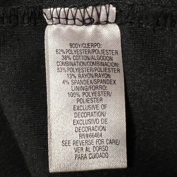 Black, short sleeved dress with front, cream scalloped horizontal stripes. XL - Picture 5 of 5